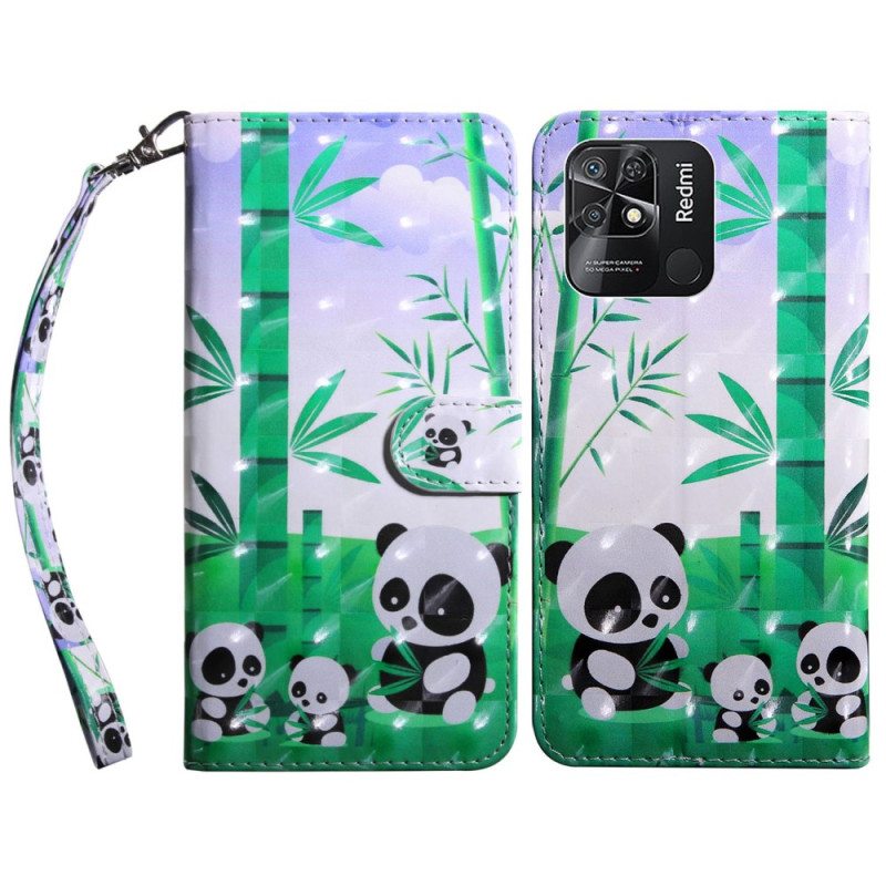 Kotelot Xiaomi Redmi 10C Suojaketju Kuori Lanyard Panda -perhe