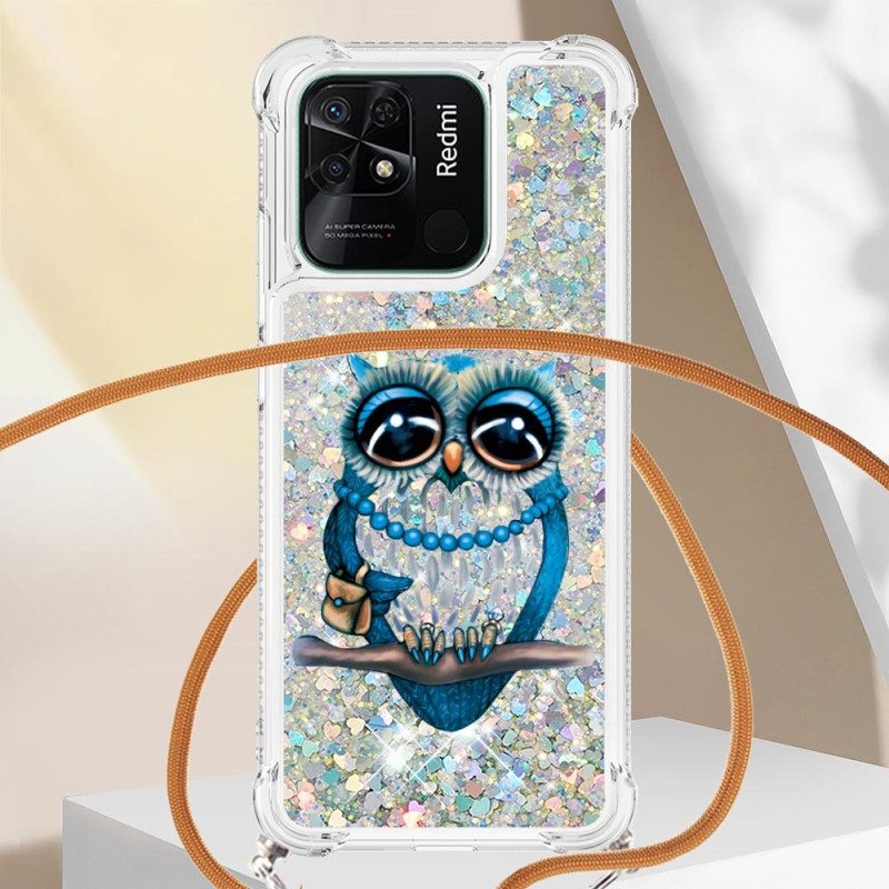 Kuori Xiaomi Redmi 10C Kiristysnyörillä Paljetti Kiristysnyöri Miss Owl