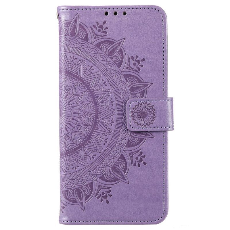 Nahkakotelo Xiaomi Redmi 10C Mandala-aurinko Kaulanauhalla