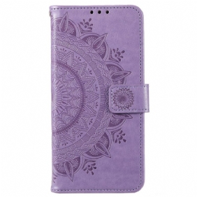 Nahkakotelo Xiaomi Redmi 10C Mandala-aurinko Kaulanauhalla