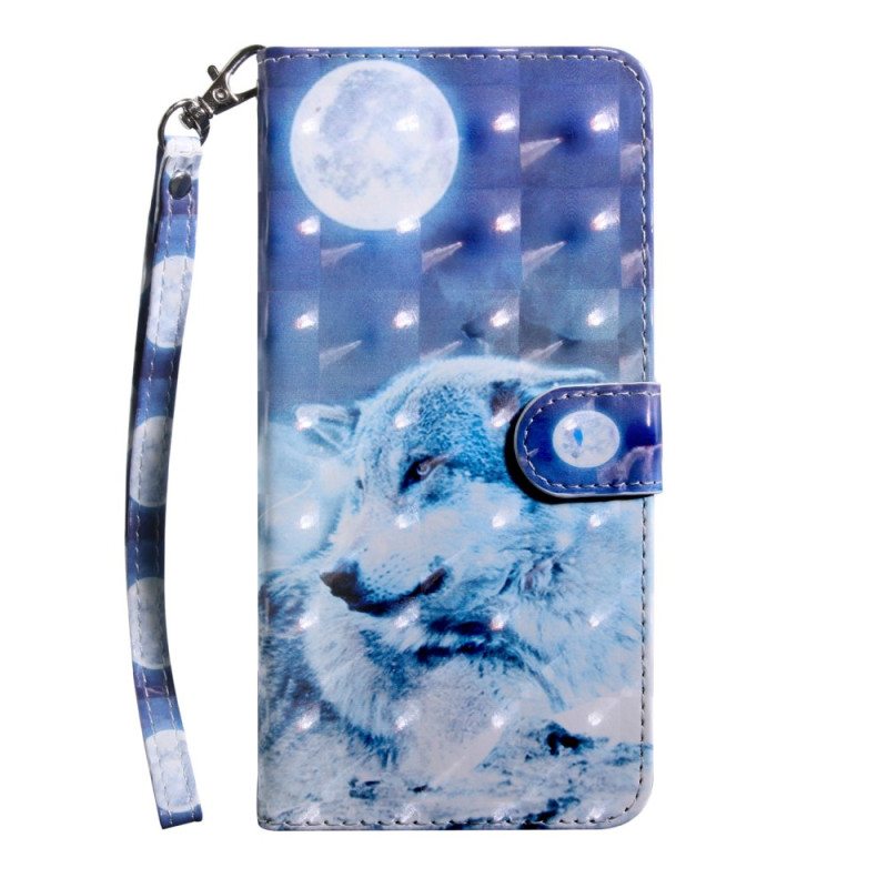 Nahkakotelo Xiaomi Redmi 10C Suojaketju Kuori Lanyard Wolf