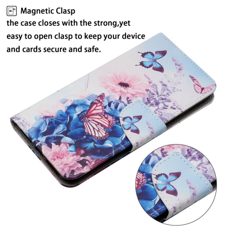 Nahkakotelo Xiaomi Redmi 10C Suojaketju Kuori Strappy Floral Fantasy