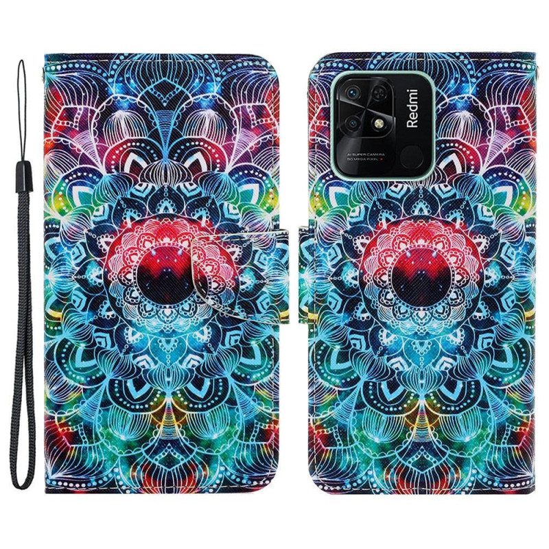 Nahkakotelo Xiaomi Redmi 10C Suojaketju Kuori Strappy Mandala