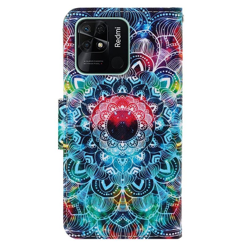 Nahkakotelo Xiaomi Redmi 10C Suojaketju Kuori Strappy Mandala