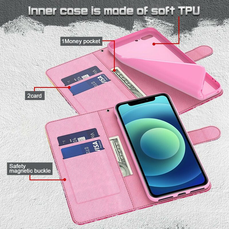 Flip Case Xiaomi Redmi 9T Vaaleanpunainen Puu