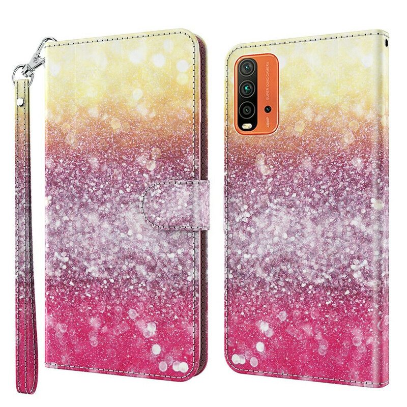 Nahkakotelo Xiaomi Redmi 9T Magenta Glitter Gradientti