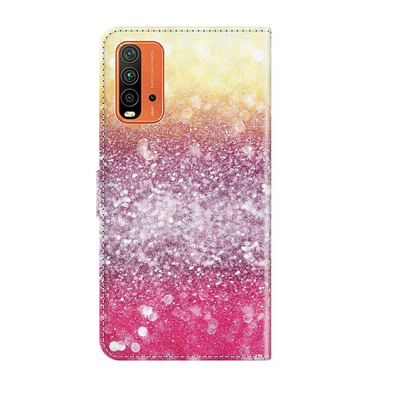 Nahkakotelo Xiaomi Redmi 9T Magenta Glitter Gradientti