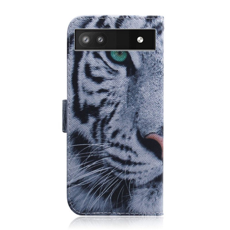 Flip Case Google Pixel 6A Valkoinen Tiikeri