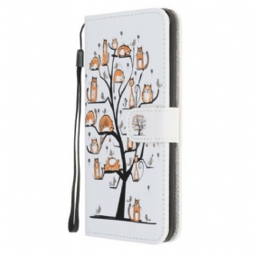 Flip Case OnePlus Nord N100 Suojaketju Kuori Funky Cats Hihnalla