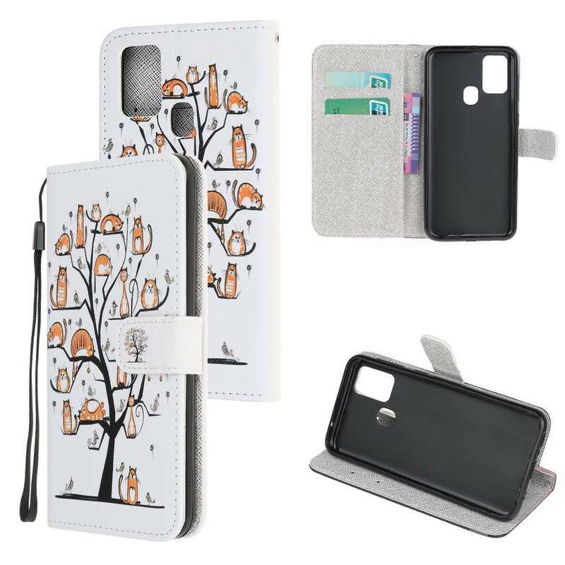 Flip Case OnePlus Nord N100 Suojaketju Kuori Funky Cats Hihnalla