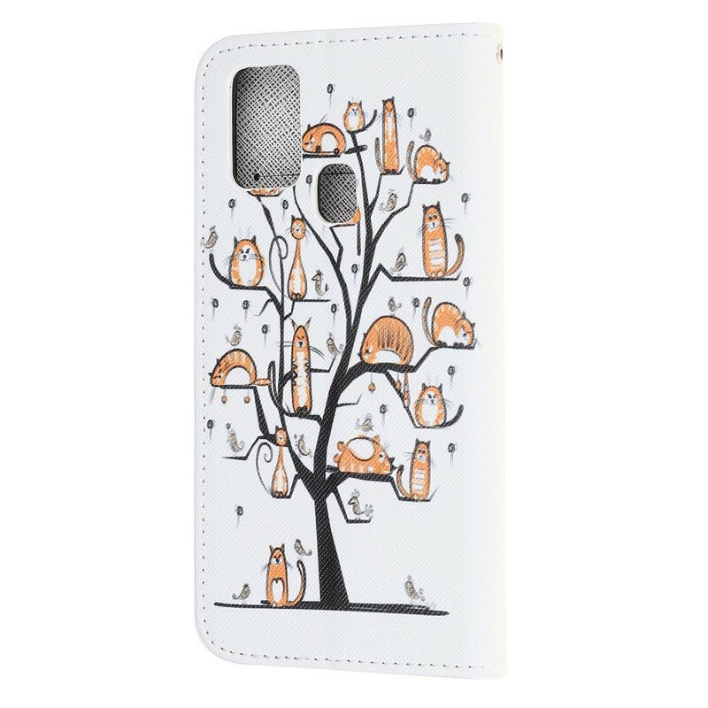 Flip Case OnePlus Nord N100 Suojaketju Kuori Funky Cats Hihnalla