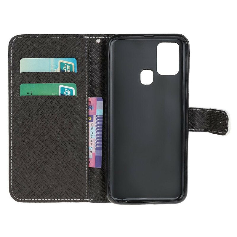 Flip Case OnePlus Nord N100 Suojaketju Kuori Panda Space Kaulanauhalla