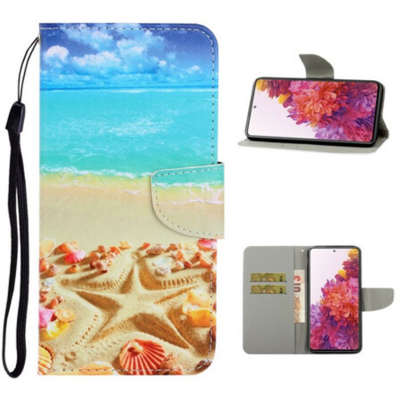 Nahkakotelo Samsung Galaxy S20 FE Suojaketju Kuori Lanyard Beach