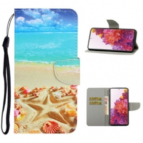 Nahkakotelo Samsung Galaxy S20 FE Suojaketju Kuori Lanyard Beach