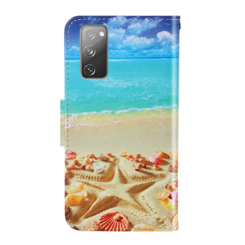 Nahkakotelo Samsung Galaxy S20 FE Suojaketju Kuori Lanyard Beach