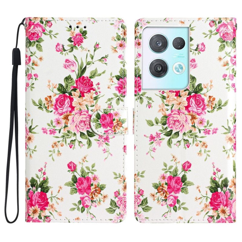 Nahkakotelo Oppo Reno 8 Pro Suojaketju Kuori Hihna Liberty Flowers