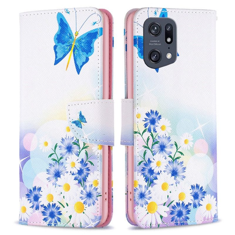 Flip Case Oppo Find X5 Pro Akvarelliperhosia