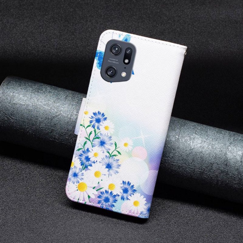 Flip Case Oppo Find X5 Pro Akvarelliperhosia