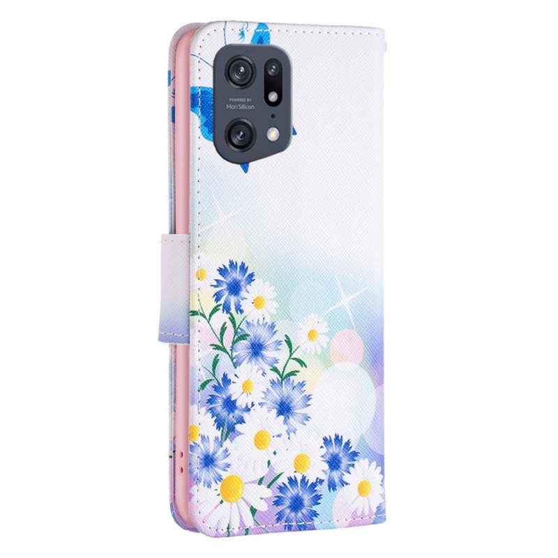 Flip Case Oppo Find X5 Pro Akvarelliperhosia