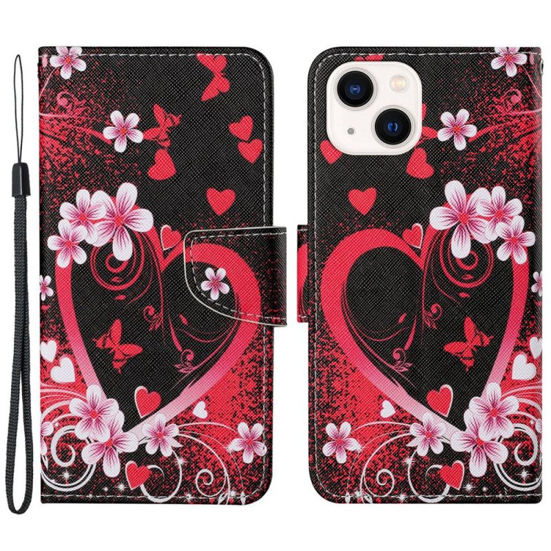 Kotelot iPhone 15 Suojaketju Kuori Lanyard Hearts