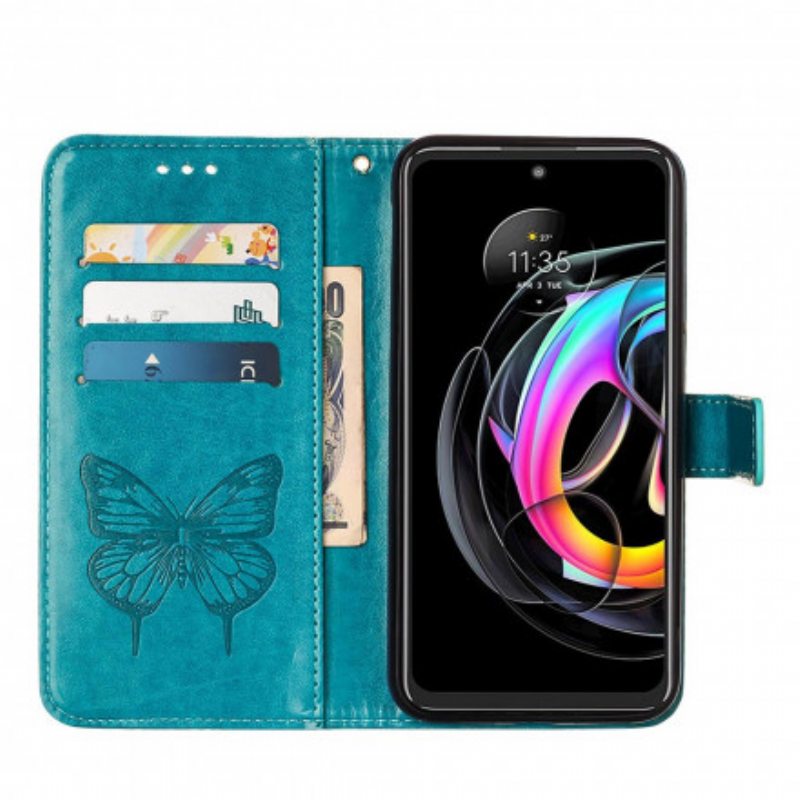 Kotelot Motorola Edge 20 Lite Butterfly Design Kaulanauhalla