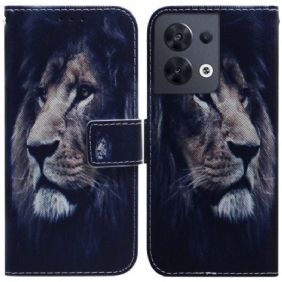 Flip Case Oppo Reno 8 Suojaketju Kuori Lanyard Lion