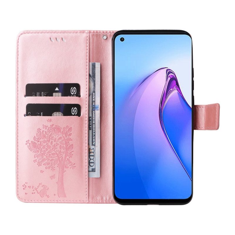 Kotelot Oppo Reno 8 Suojaketju Kuori Tree Ja Strappy Cat