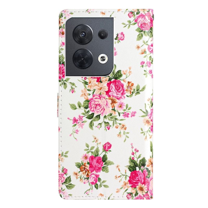 Nahkakotelo Oppo Reno 8 Suojaketju Kuori Hihna Liberty Flowers