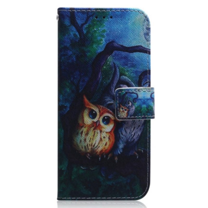 Nahkakotelo Oppo Reno 8 Suojaketju Kuori Strappy Owls -maalaus