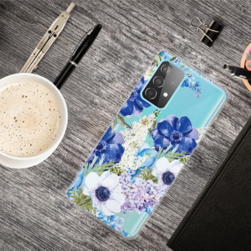 Case Samsung Galaxy A32 Akvarelli Siniset Kukat