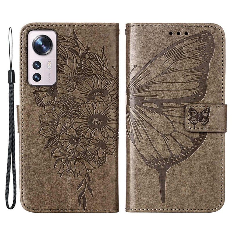 Kotelot Xiaomi 12 Lite Butterfly Design Kaulanauhalla