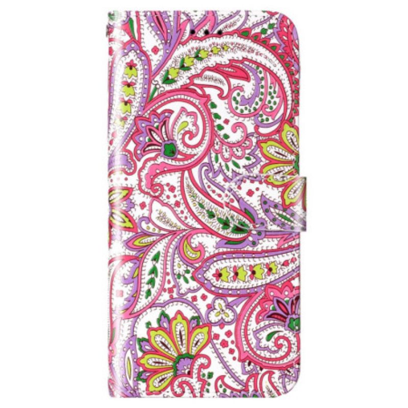 Nahkakotelo Xiaomi 12 Lite Suojaketju Kuori Strappy Paisley -kuvio