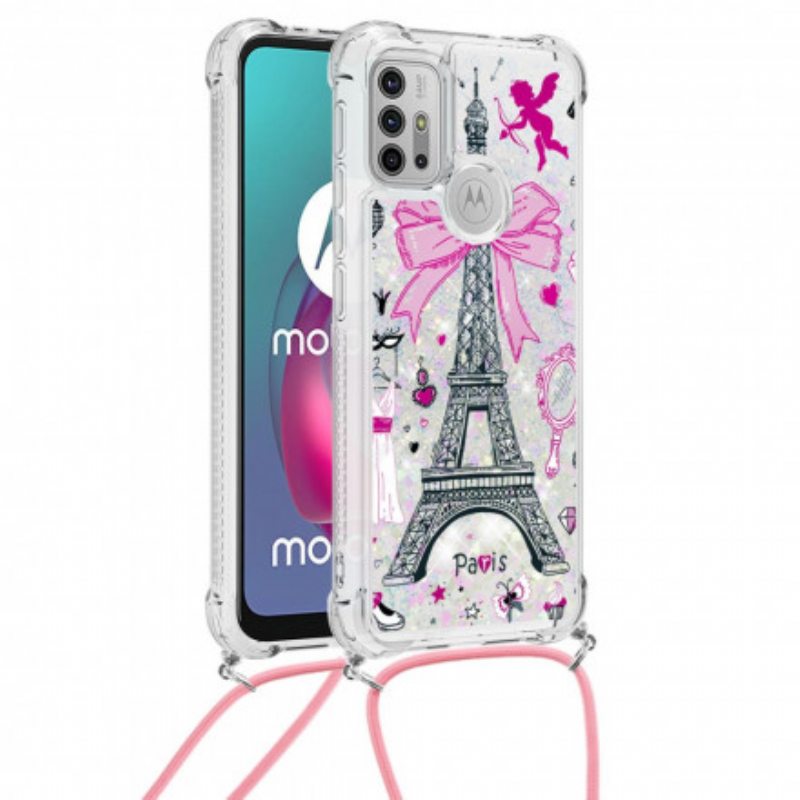 Case Moto G30 / G10 Kiristysnyörillä Cordon Eiffel Towerissa