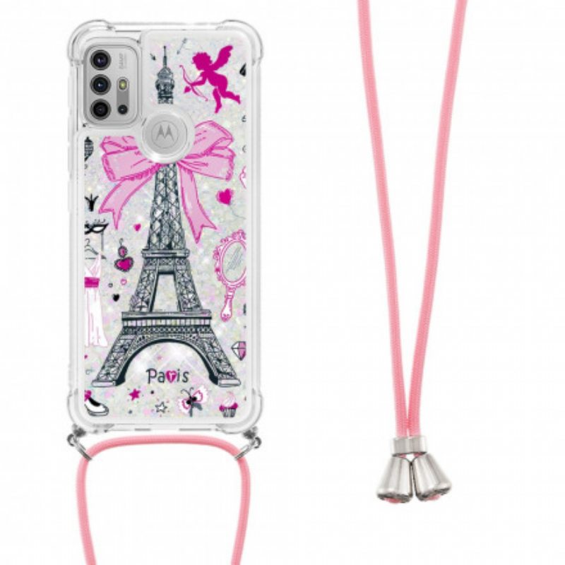 Case Moto G30 / G10 Kiristysnyörillä Cordon Eiffel Towerissa