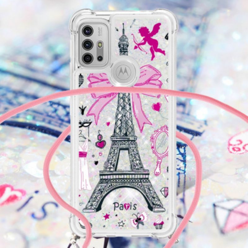 Case Moto G30 / G10 Kiristysnyörillä Cordon Eiffel Towerissa