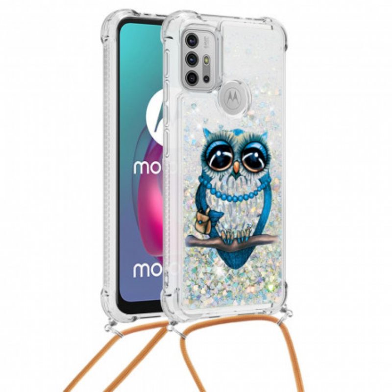 Kuori Moto G30 / G10 Kiristysnyörillä Paljetti Kiristysnyöri Miss Owl