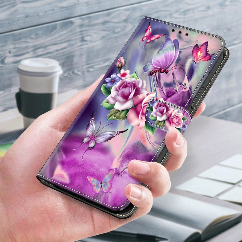 Kuoret Samsung Galaxy A55 5g Purppuraisia Perhosia Ja Kukkia