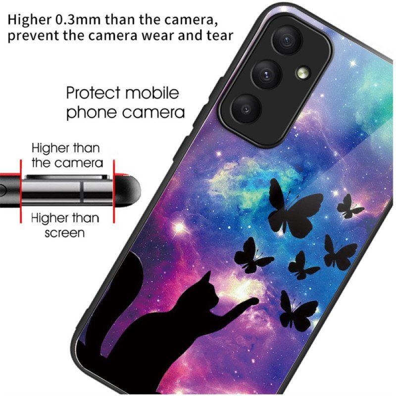 Kuori Samsung Galaxy A55 5g Tempered Glass Cat And Butterflies