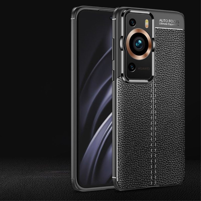 Case Huawei P60 Pro Kaksilinjainen Litsi-nahkaefekti