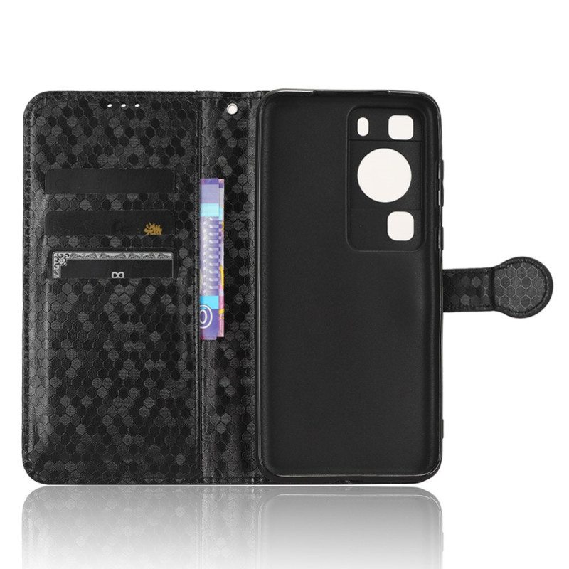 Nahkakotelo Huawei P60 Pro Suojaketju Kuori 3d-kuvio Hihnalla