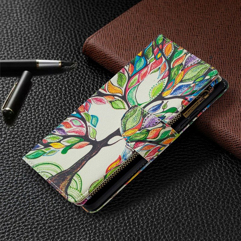 Flip Case Samsung Galaxy A42 5G Vetoketjullinen Puutasku