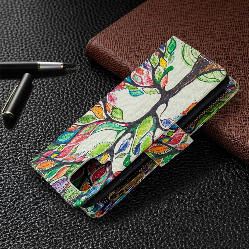 Flip Case Samsung Galaxy A42 5G Vetoketjullinen Puutasku