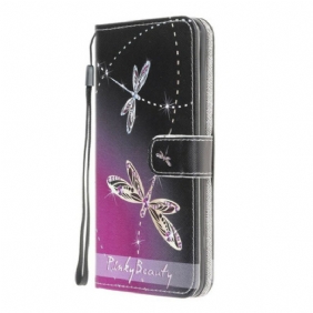 Nahkakotelo Samsung Galaxy A42 5G Suojaketju Kuori Strappy Dragonflies