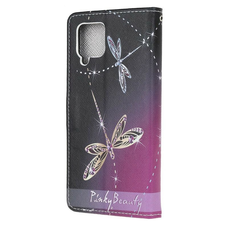 Nahkakotelo Samsung Galaxy A42 5G Suojaketju Kuori Strappy Dragonflies