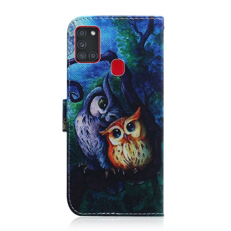 Flip Case Samsung Galaxy A21s Pöllöjen Maalaus