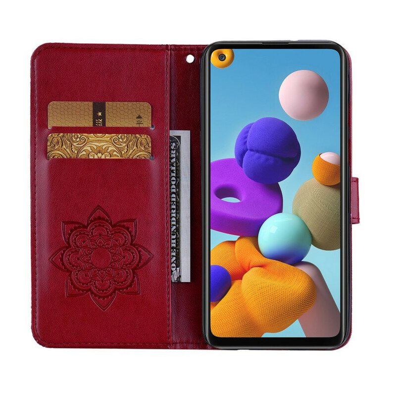 Flip Case Samsung Galaxy A21s Pöllömandala Ja Kaulanauha