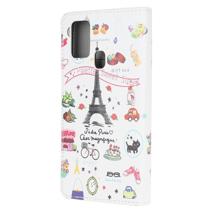 Flip Case Samsung Galaxy A21s Rakastan Pariisia