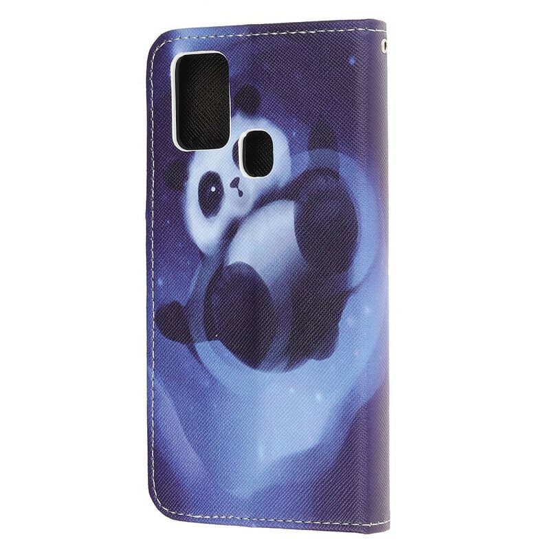 Kotelot Samsung Galaxy A21s Suojaketju Kuori Panda Space Kaulanauhalla