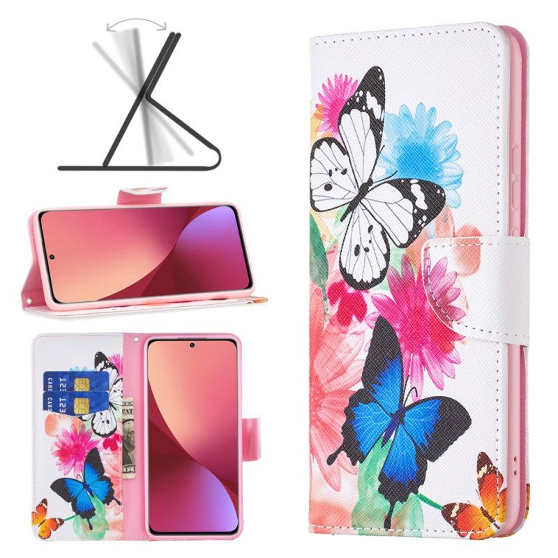 Flip Case Xiaomi 12 / 12X Maalattuja Perhosia Ja Kukkia