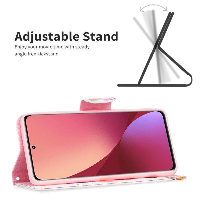 Flip Case Xiaomi 12 / 12X Maalattuja Perhosia Ja Kukkia